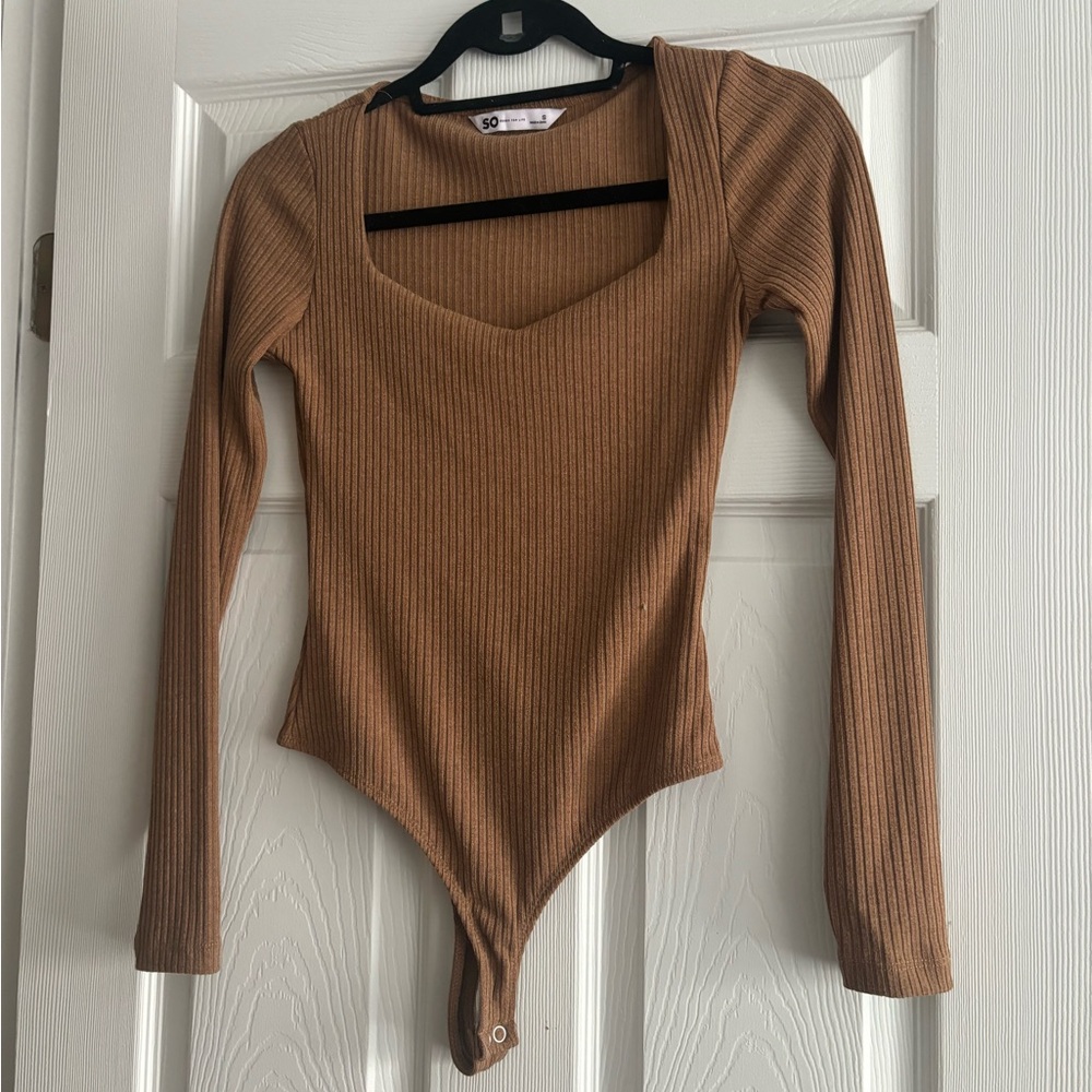 SO Brown Ribbed Long Sleeve Bodysuit